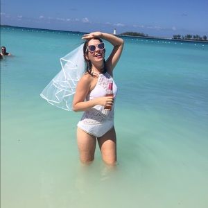 White Lacey One Piece Bridal Swim Suit
